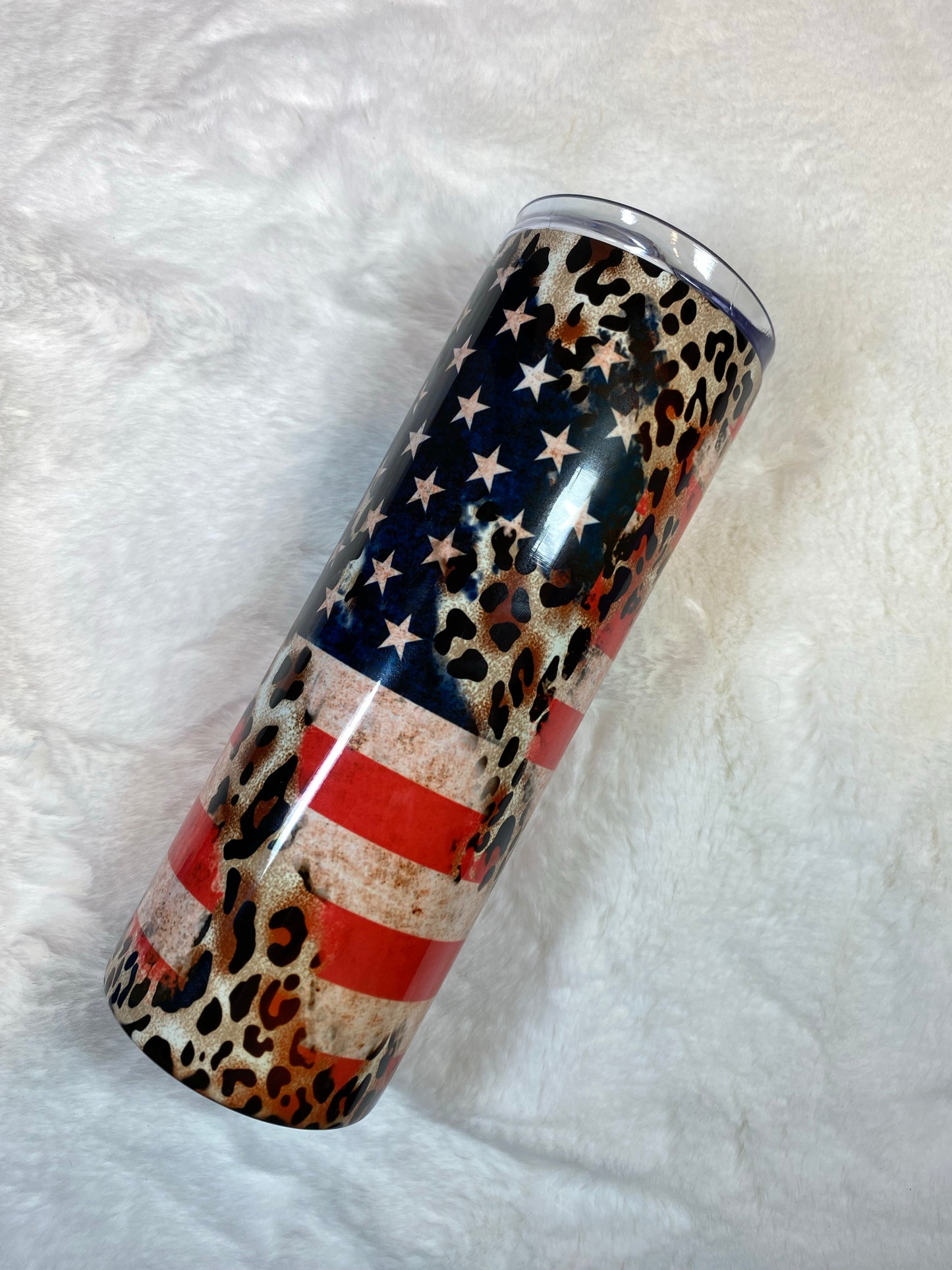 US Flag with Leopard 20oz Tumbler - Customizable