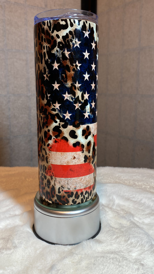 US Flag with Leopard 20oz Tumbler - Customizable